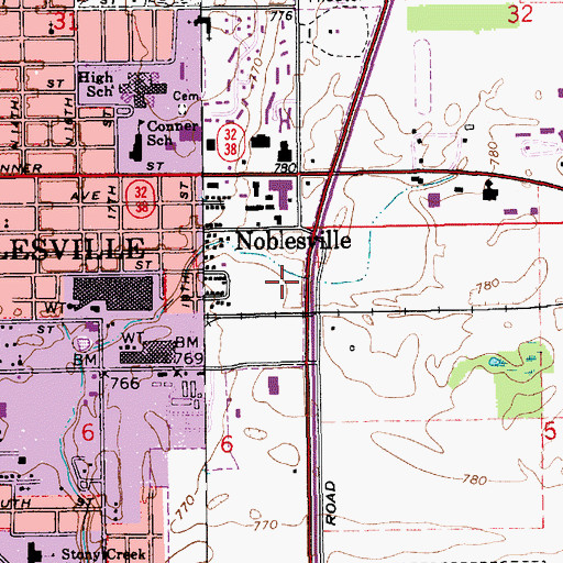 Topographic Map of Noblesville Creek Shoppes Shopping Center, IN