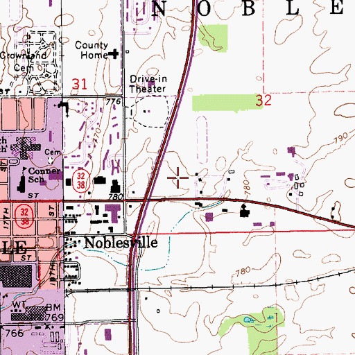 Topographic Map of Noblesville Commons Shopping Center, IN