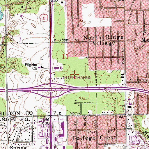 Topographic Map of Meridian Corporate Plaza, IN