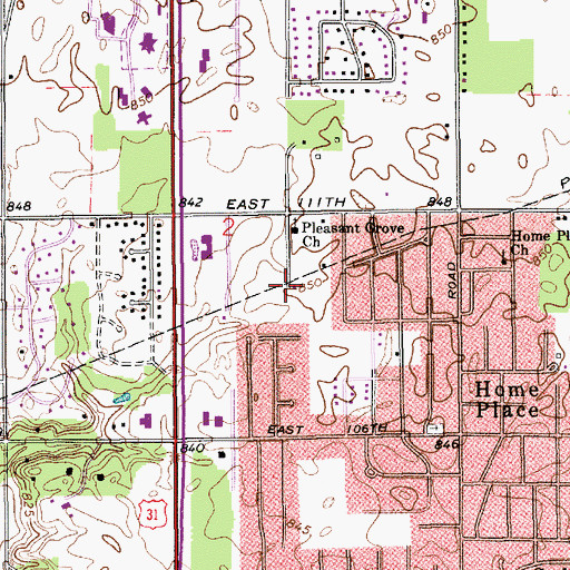 Topographic Map of Pleasant Grove Park, IN