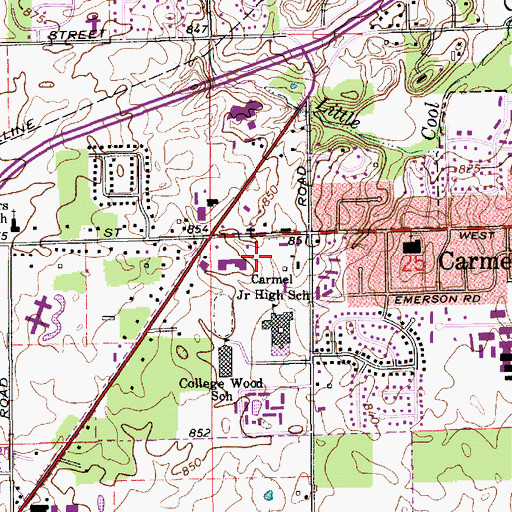 Topographic Map of Carmel Shopping Center, IN