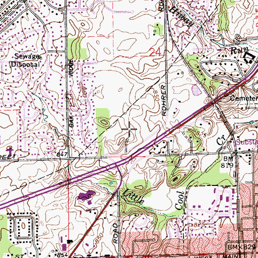 Topographic Map of Meridian Village Plaza Shopping Center, IN