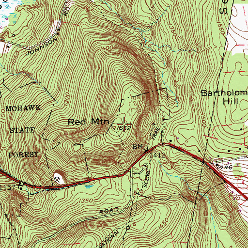 Topographic Map of Red Mountain, CT