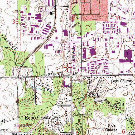 Topographic Map of The Center Shopping Center, IN