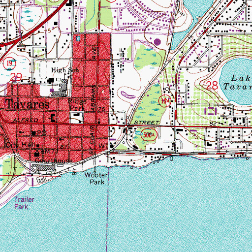 Topographic Map of Tavares Fire Department, FL