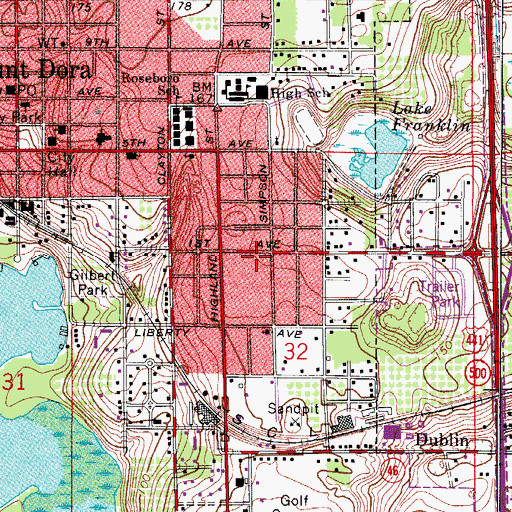 Topographic Map of First Baptist Church of Mount Dora, FL