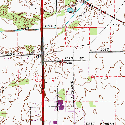 Topographic Map of Pleasant View Cemetery, IN