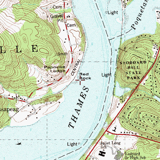 Topographic Map of Red Rock, CT