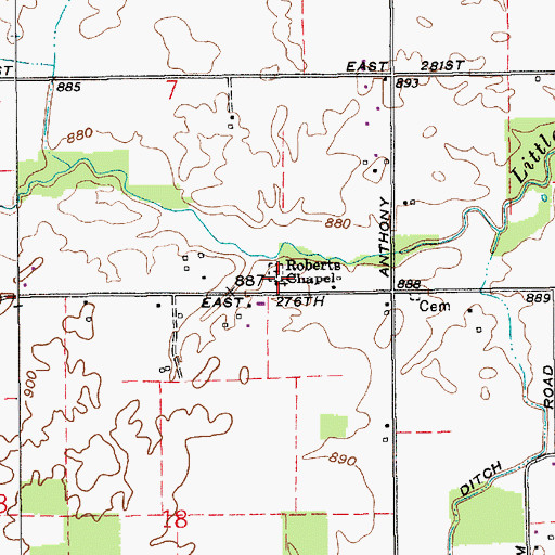 Topographic Map of Roberts Cemetery, IN