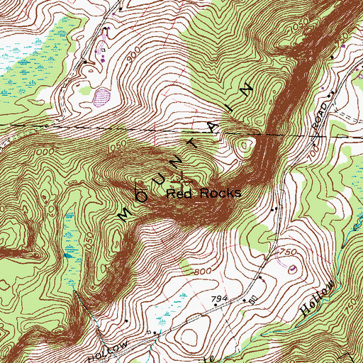 Topographic Map of Red Rocks, CT