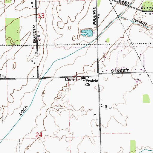 Topographic Map of Prairie Baptist Church Cemetery, IN