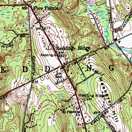 Topographic Map of Redding Ridge, CT