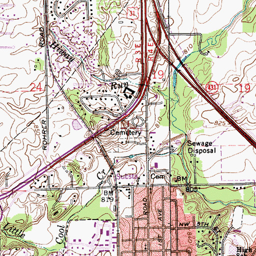 Topographic Map of Carmel Cemetery, IN