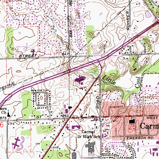 Topographic Map of Saint Vincent Carmel Hospital, IN