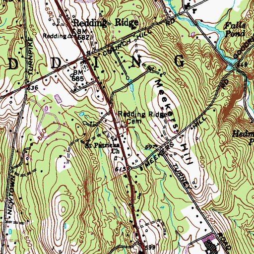 Topographic Map of Redding Ridge Cemetery, CT
