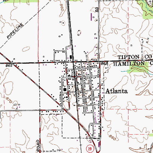 Topographic Map of Atlanta Town Hall, IN