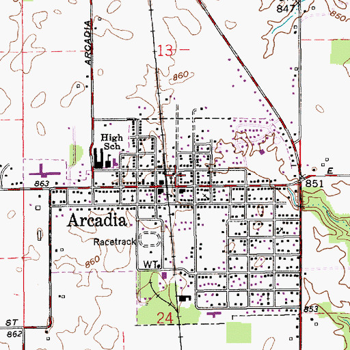 Topographic Map of Arcadia Post Office, IN