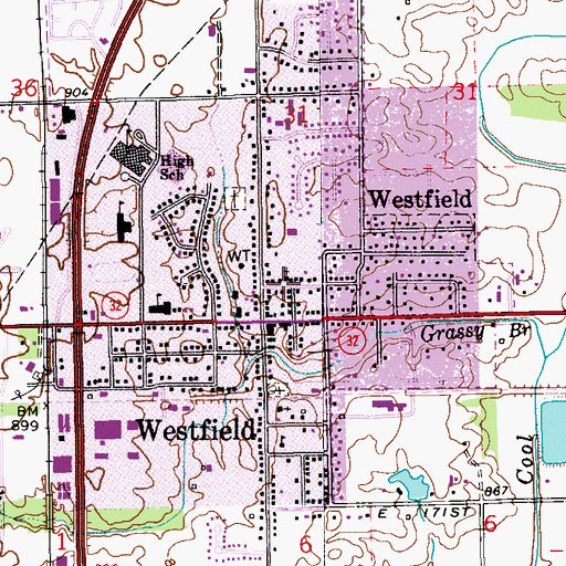 Topographic Map of Westfield Town Hall, IN