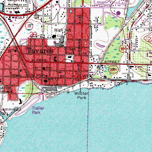 Topographic Map of Tavares City Hall, FL