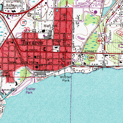 Topographic Map of Tavares Police Department, FL