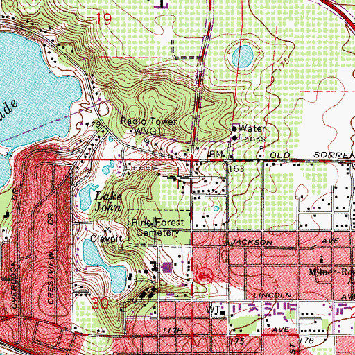 Topographic Map of W T Bland Public Library, FL