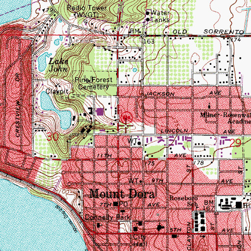Topographic Map of Mount Dora Fire Department, FL