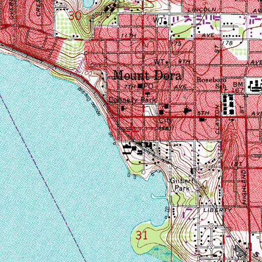 Topographic Map of Mount Dora Chamber of Commerce, FL