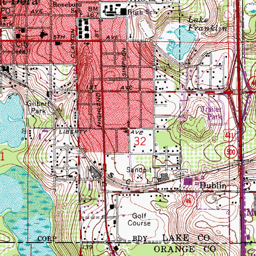 Topographic Map of Mount Dora Church of God, FL