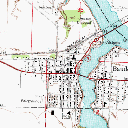 Topographic Map of Baudette Post Office, MN