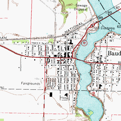 Topographic Map of Baudette Volunteer Fire Department, MN