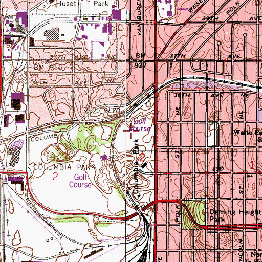 Topographic Map of Columbia Golf Course, MN