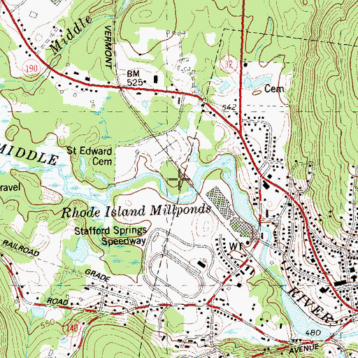 Topographic Map of Rhode Island Millponds, CT