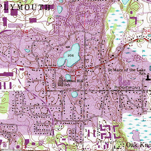 Topographic Map of Sunset Hills Elementary Park, MN