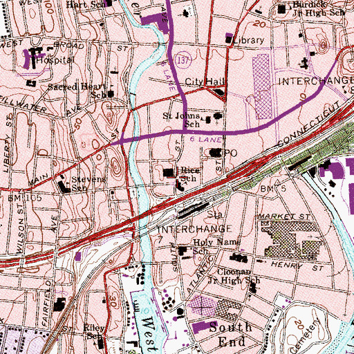 Topographic Map of Rice School, CT