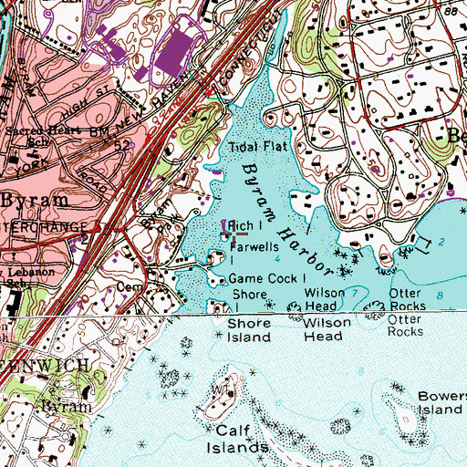 Topographic Map of Rich Island, CT