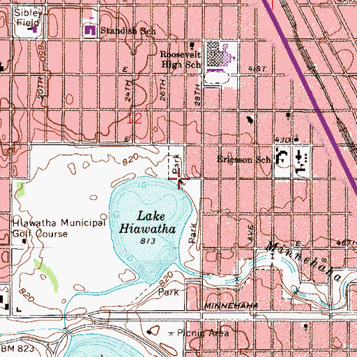 Topographic Map of Hiawatha Lake Park, MN