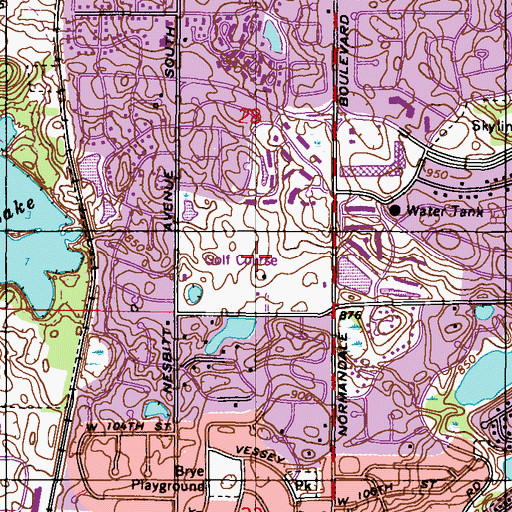 Topographic Map of Hyland Greens Golf Course, MN