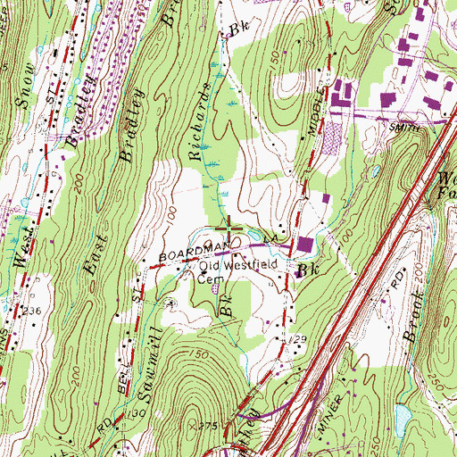 Topographic Map of Richards Brook, CT