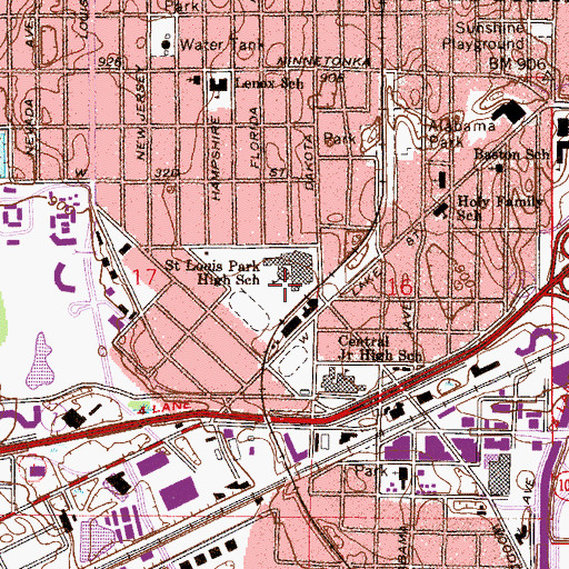 Topographic Map of Parkview Park, MN