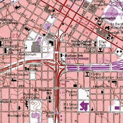 Topographic Map of Franklin Steele Park, MN