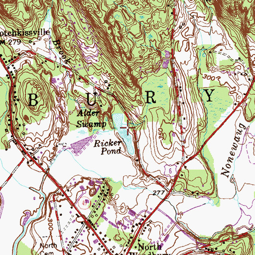 Topographic Map of Ricker Pond, CT
