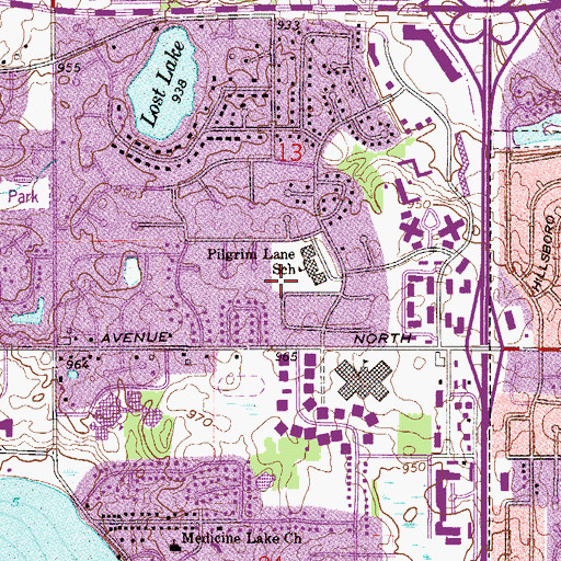 Topographic Map of Pilgrim Lane Elementary Park, MN