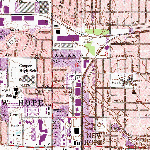 Topographic Map of Sunnyside Park, MN