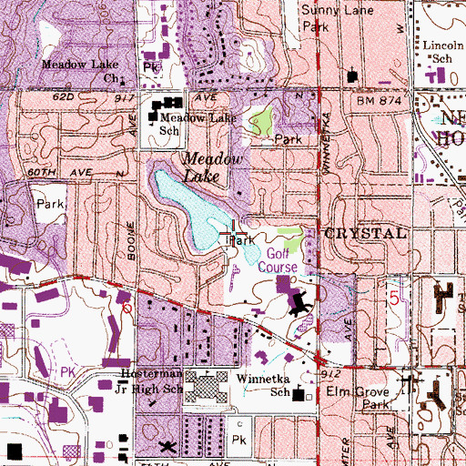 Topographic Map of Meadow Lake Park, MN