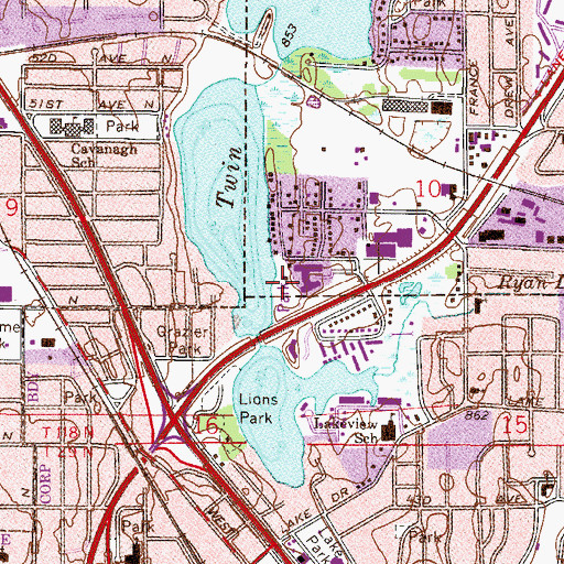 Topographic Map of Twin Lake Beach Park, MN
