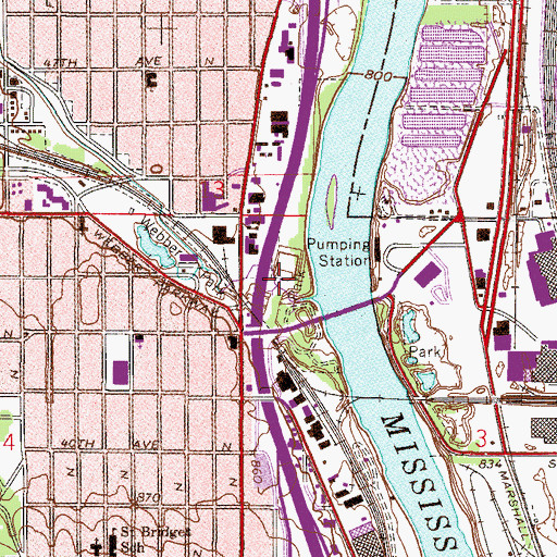 Topographic Map of North Mississippi Park, MN