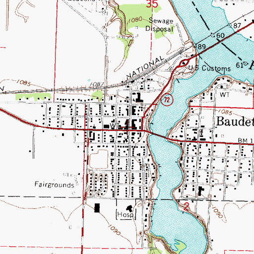 Topographic Map of Baudette City Hall, MN