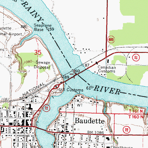 Topographic Map of Baudette International Bridge, MN