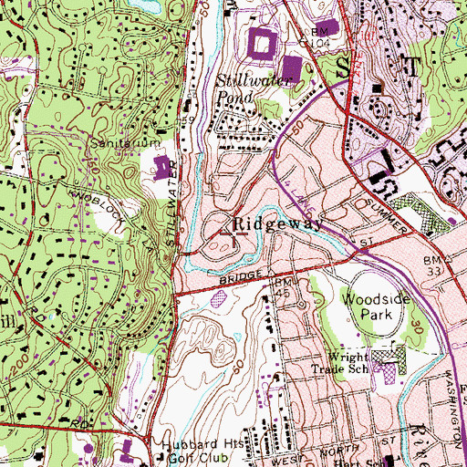 Topographic Map of Ridgeway, CT