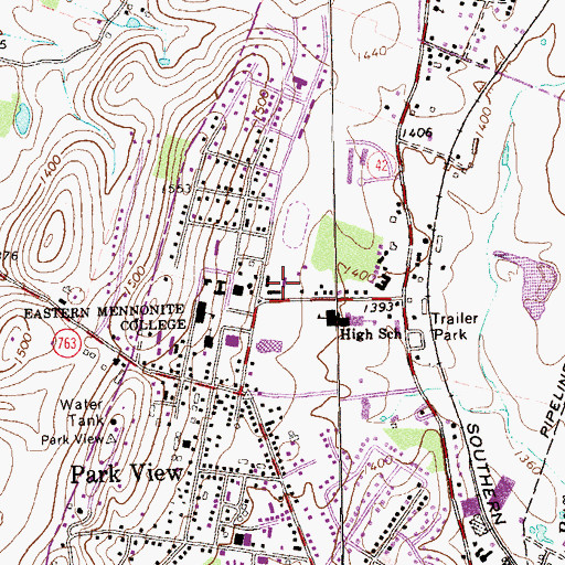Topographic Map of Oakwood Residence Hall, VA